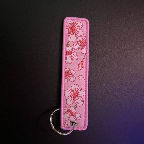 Cute Sakura Cherry Blossom Wristlet Lanyard Keychain Accessory, Embroidered - Picture 1 of 2